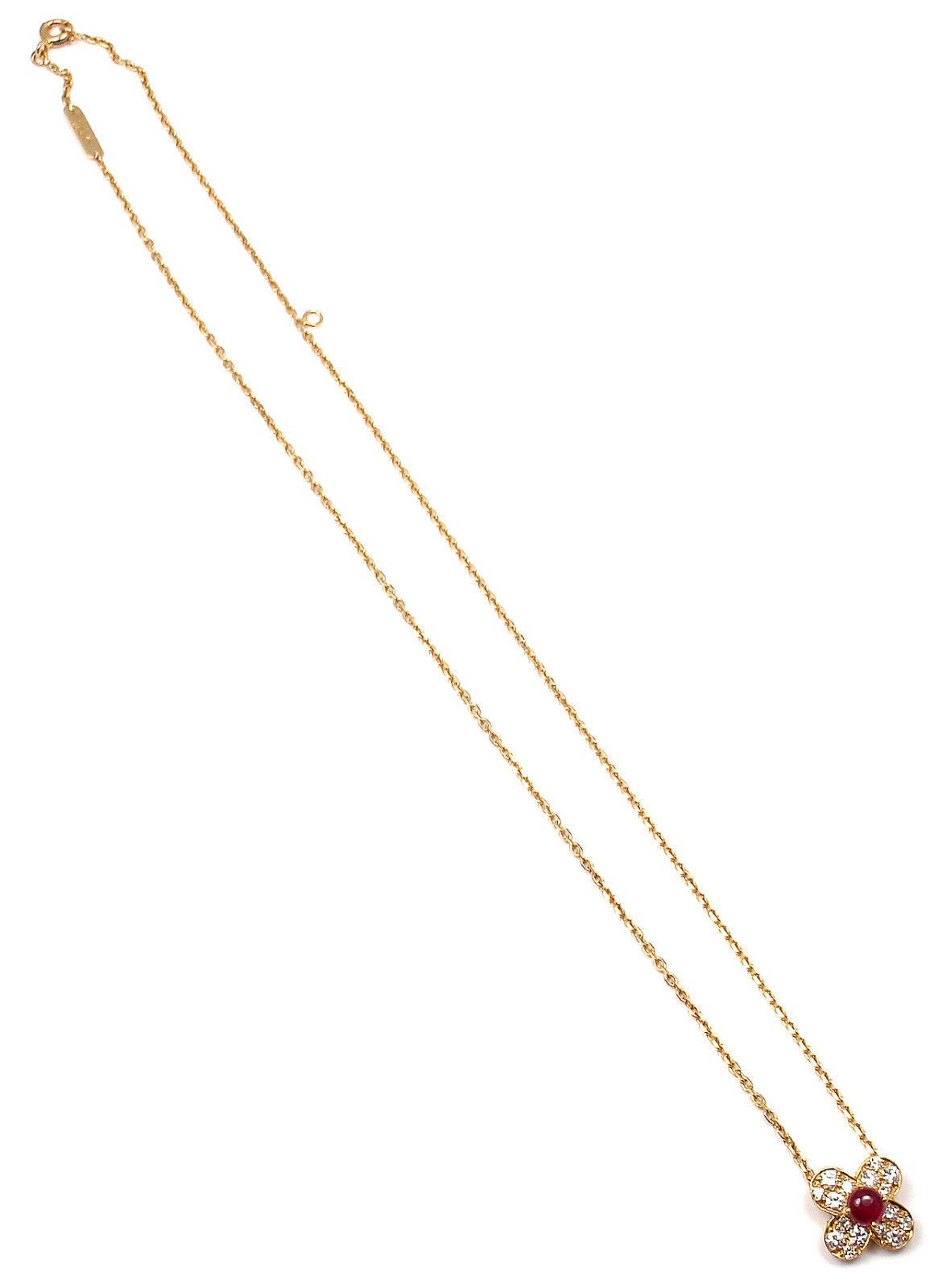 Van Cleef & Arpels Trefle Alhambra Diamond Ruby Clover Yellow Gold Necklace 2