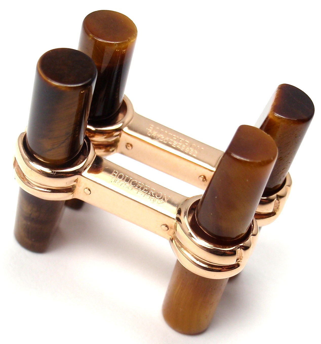 Paire De Boutons De Manchette Vintage En œil De Tigre - Style Années 40-50, Finition Or, Pour Homme