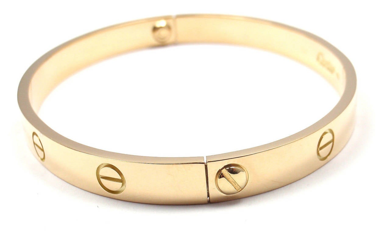 Contemporary Cartier Love Yellow Gold Bangle Bracelet Size 19