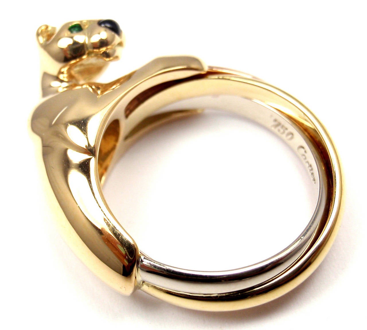 Cartier Onyx Emerald Tri Color Gold Trinity Panther Ring Band 2