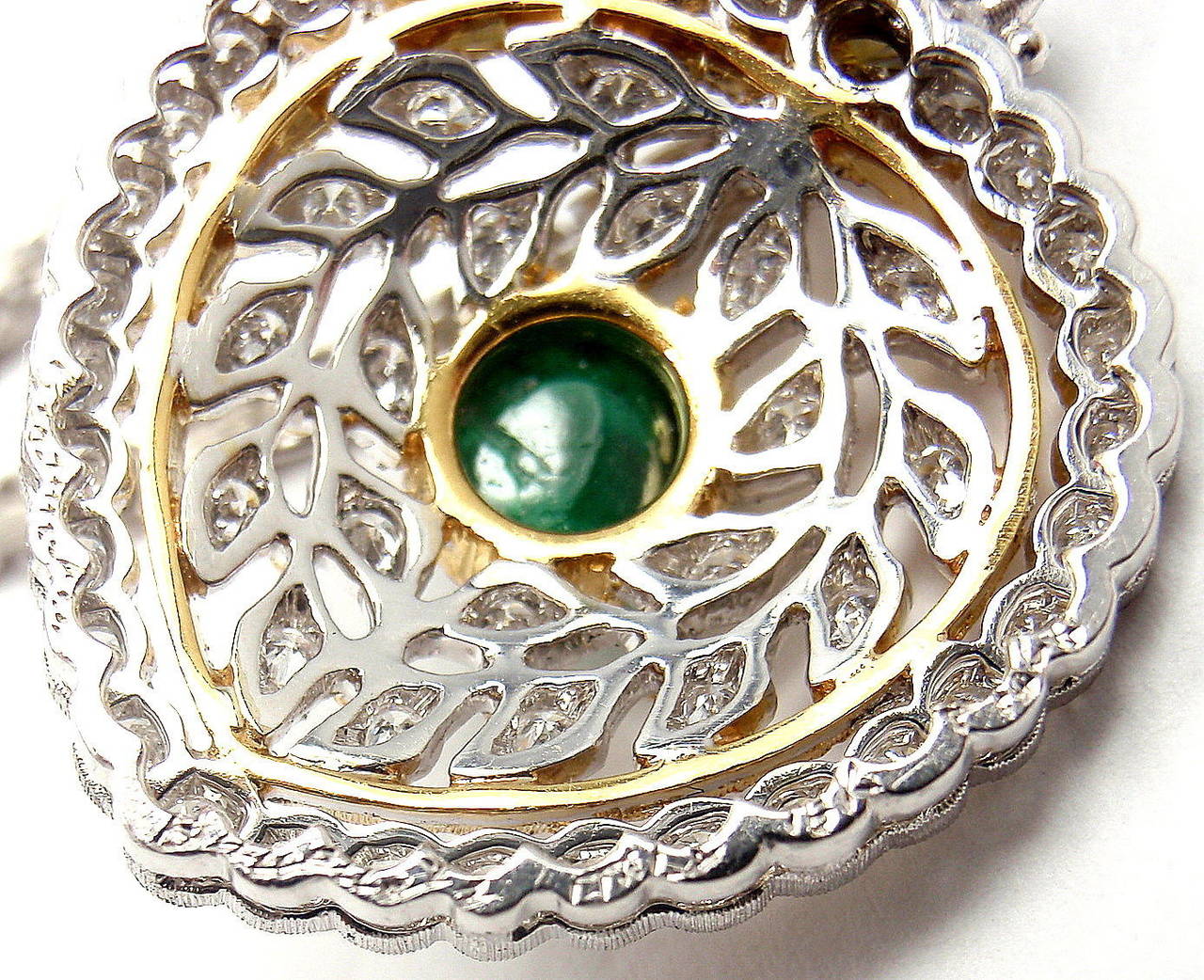 Women's Buccellati Emerald Diamond Yellow and White Gold Heart Necklace