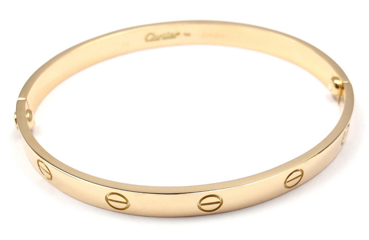 Cartier Love Yellow Gold Bangle Bracelet Size 19 In New Condition In Holland, PA