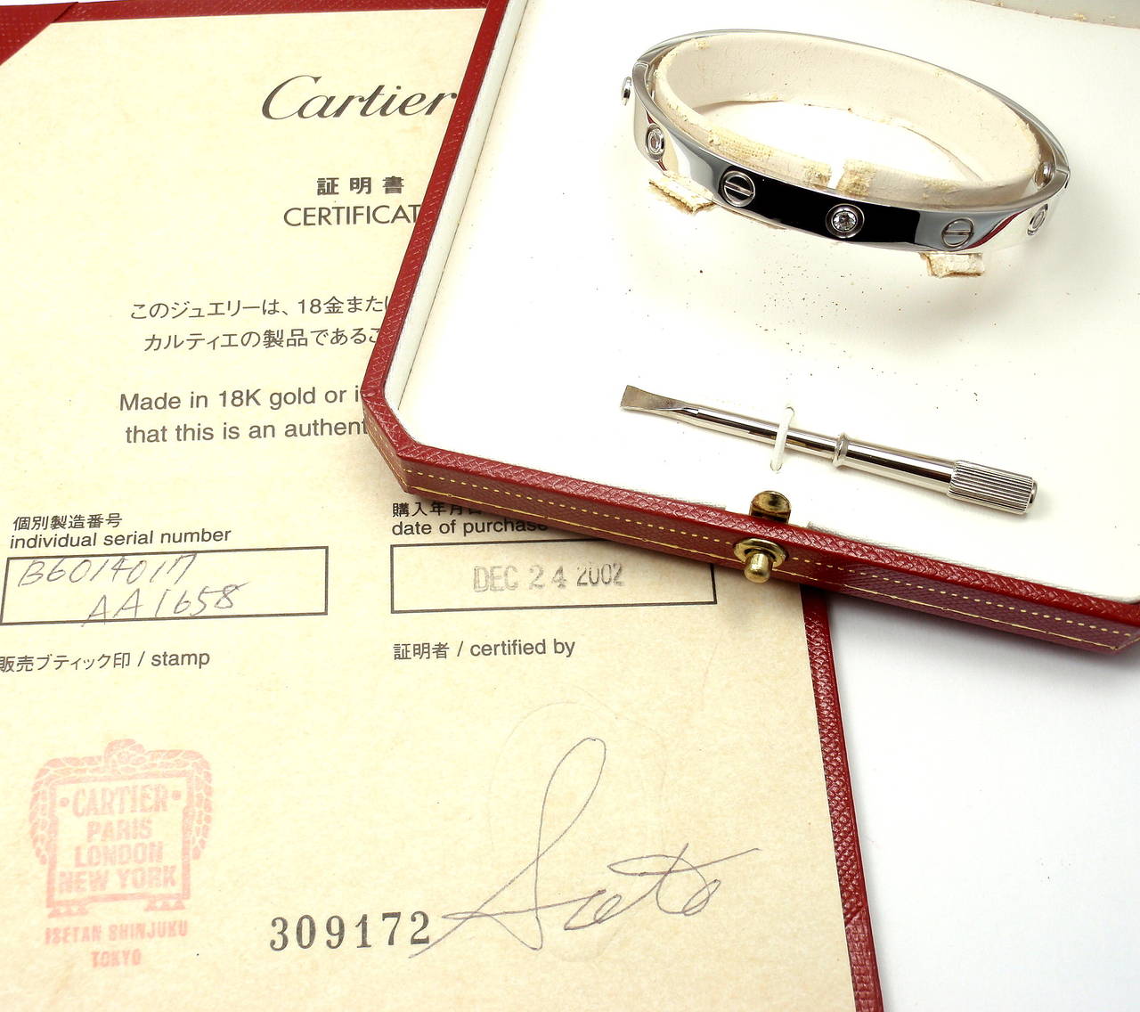 Contemporary Cartier Love Six Diamond White Gold Bangle Bracelet