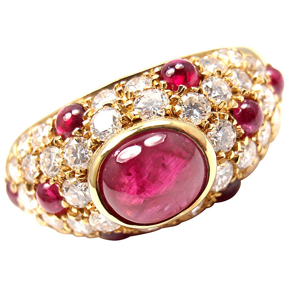 Cartier Panthere Cabochon Ruby Diamond Yellow Gold Ring