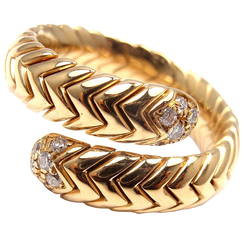 Bulgari Spiga Diamond Snake Yellow Gold Band Ring