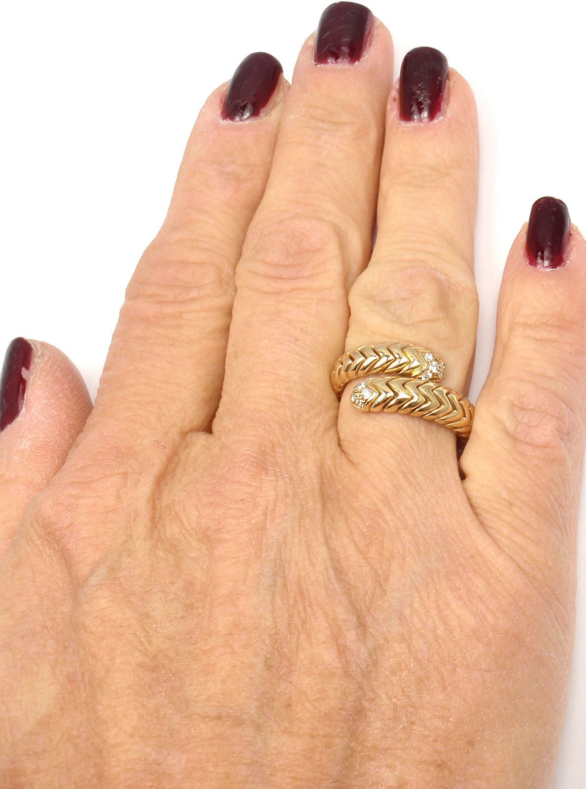 Bulgari Spiga Diamond Snake Yellow Gold Band Ring 4