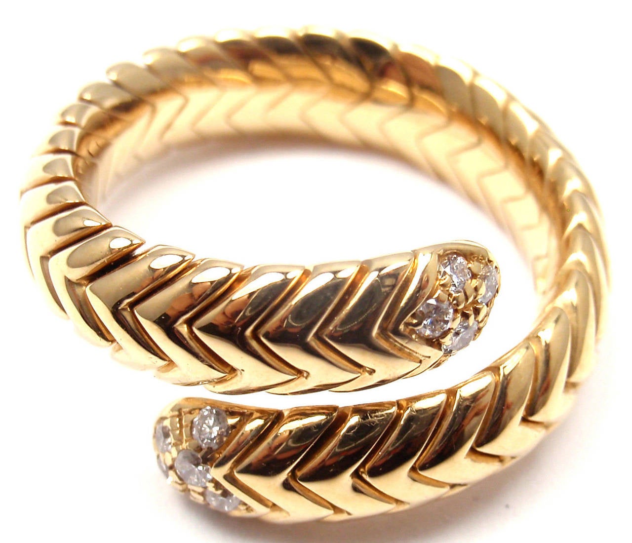 Bulgari Spiga Diamond Snake Yellow Gold Band Ring 3