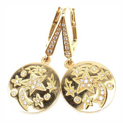 Chanel Comete Diamond Star Yellow Gold Earrings