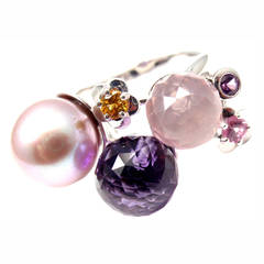 Chanel Amethyst Pearl Pink and Yellow Sapphire White Gold Ring