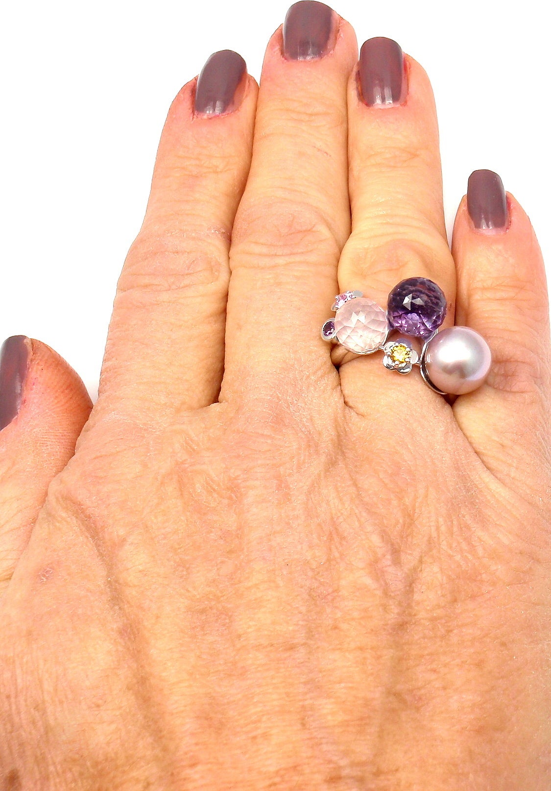 Chanel Amethyst Pearl Pink and Yellow Sapphire White Gold Ring 4
