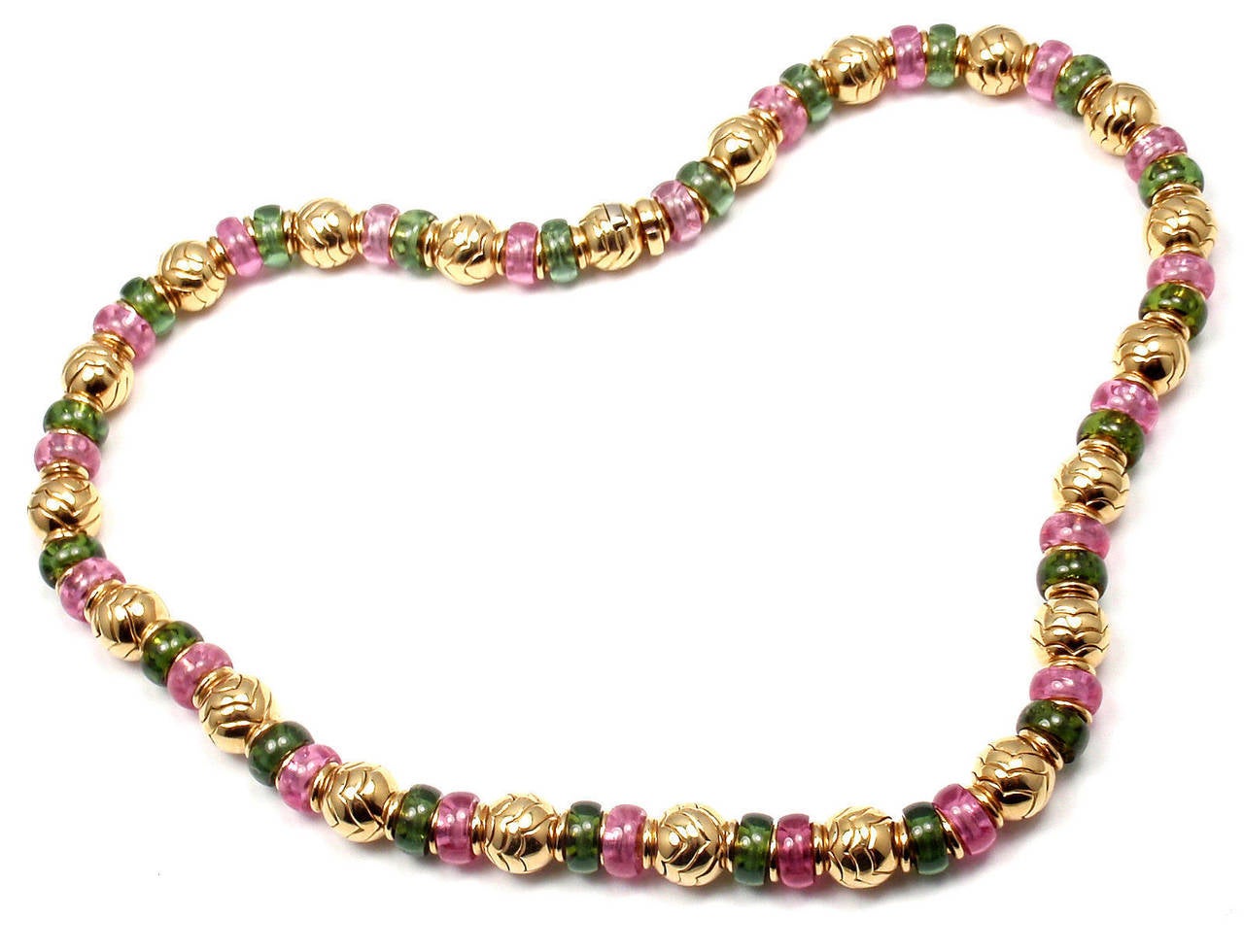 Bulgari Pink And Green Tourmaline Yellow Gold Necklace In New Condition In Holland, PA