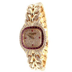 Patek Philippe Lady's Yellow Gold, Diamond and Ruby La Flamme Bracelet Watch