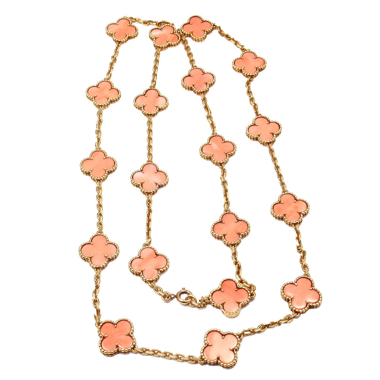 Van Cleef & Arpels Coral Vintage Alhambra Yellow Gold Necklace
