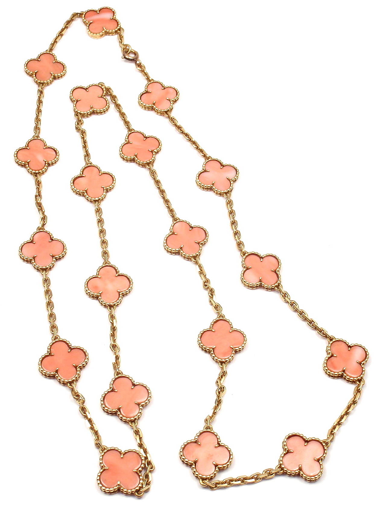 Women's Van Cleef & Arpels Coral Vintage Alhambra Yellow Gold Necklace