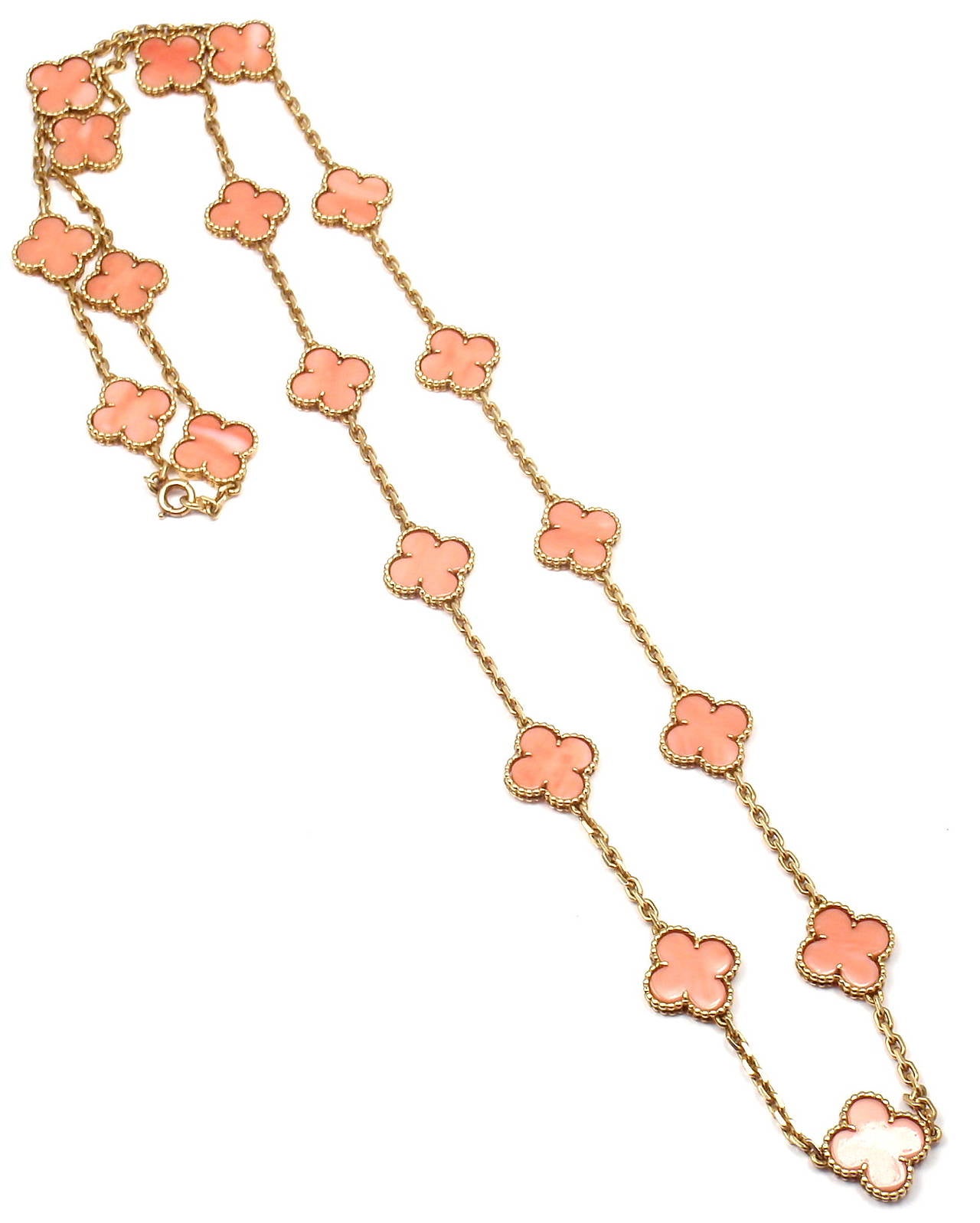 Van Cleef & Arpels Coral Vintage Alhambra Yellow Gold Necklace 1