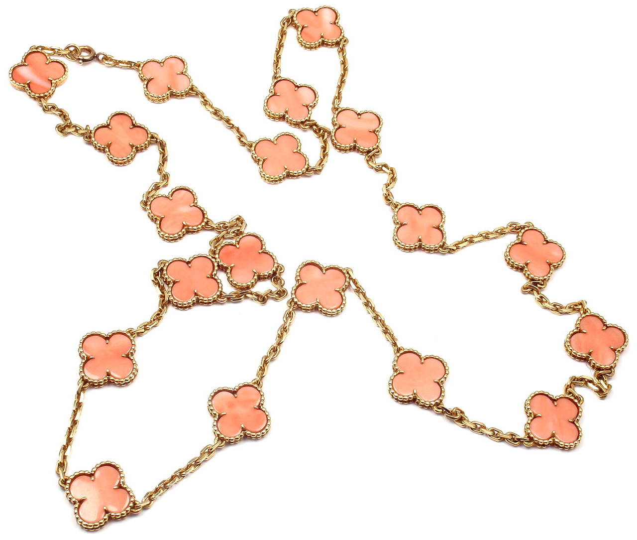 Van Cleef & Arpels Coral Vintage Alhambra Yellow Gold Necklace 2