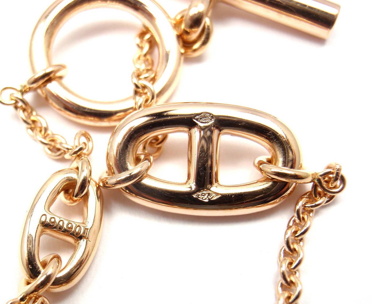 Hermes Farandole Rose Gold Chain Link Toggle Bracelet at 1stDibs