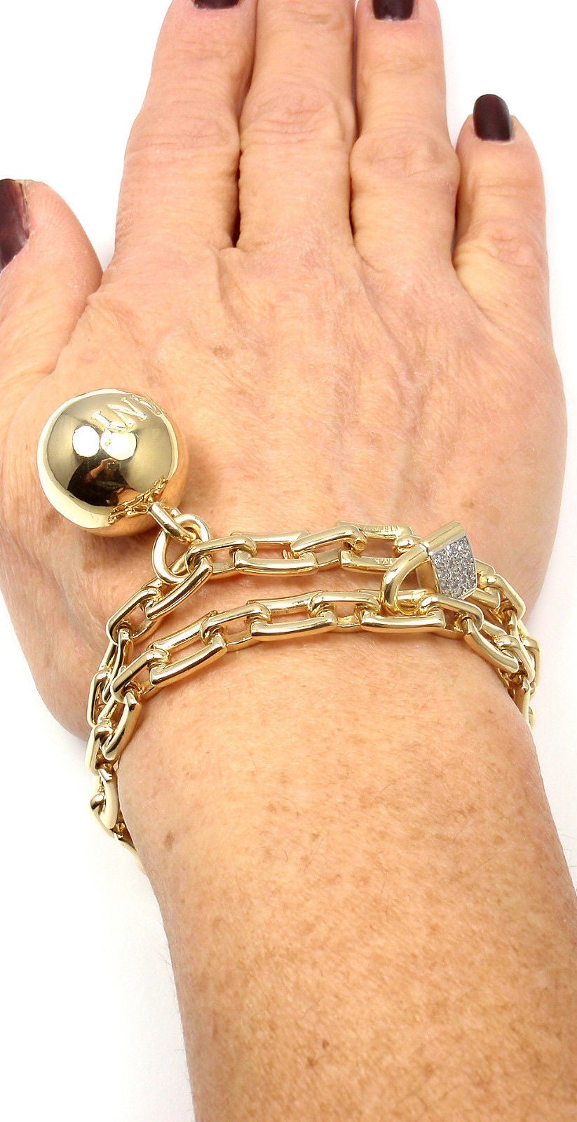 Tiffany & Co. Diamond Ball and Chain Yellow Gold Link Bracelet In New Condition In Southampton, PA