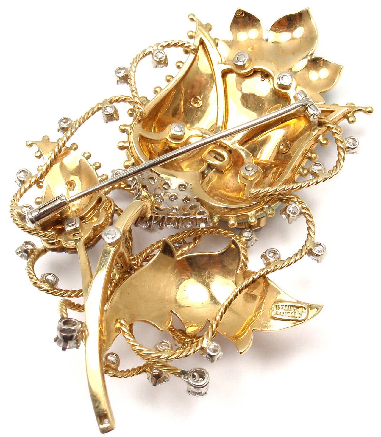 Women's Tiffany & Co. Enamel Ruby Sapphire Diamond Yellow Gold Large Flower Pin Brooch