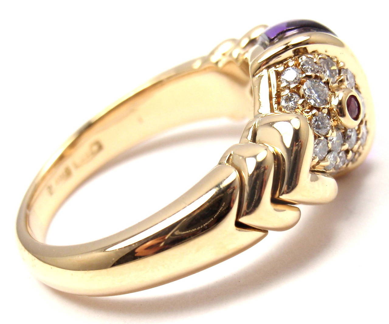 Women's Bulgari Amethyst Ruby Diamond Yellow Gold Naturalia Fish Ring