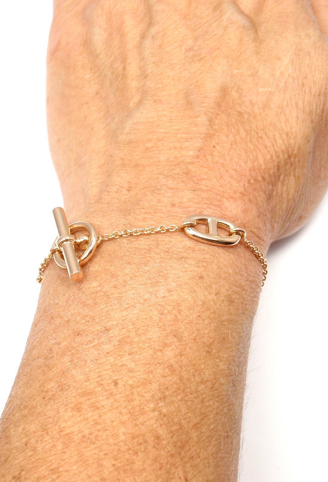 Hermes Farandole Rose Gold Chain Link Toggle Bracelet In New Condition In Holland, PA
