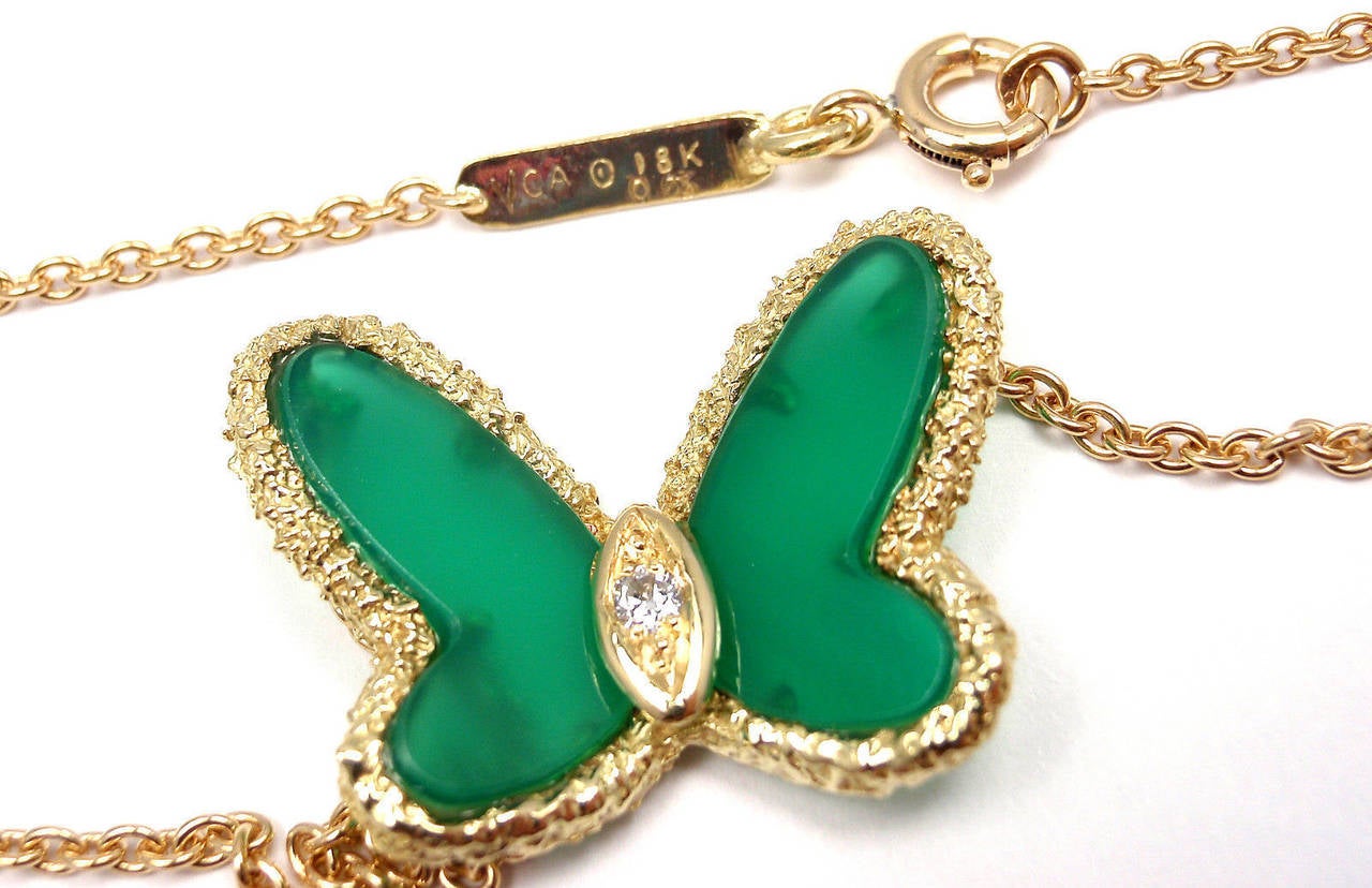 Women's Van Cleef & Arpels Chalcedony Diamond Yellow Gold Butterfly Necklace