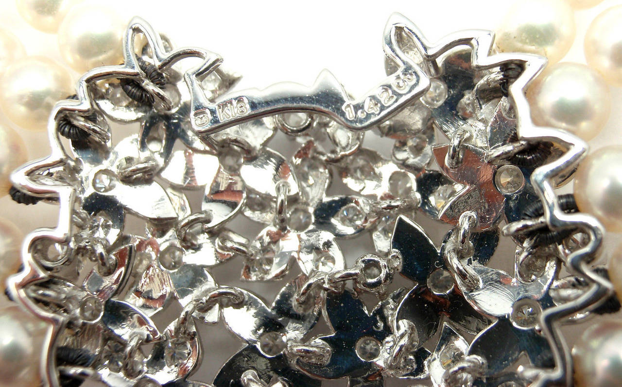 Mikimoto Five Strand Pearl Diamond White Gold Choker Necklace 2