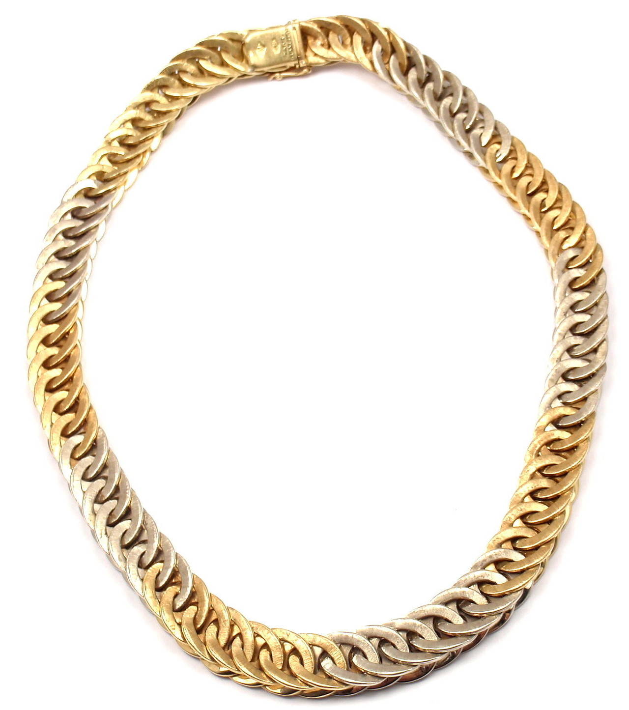 Mario Buccellati White And Yellow Gold Link Necklace In New Condition In Holland, PA