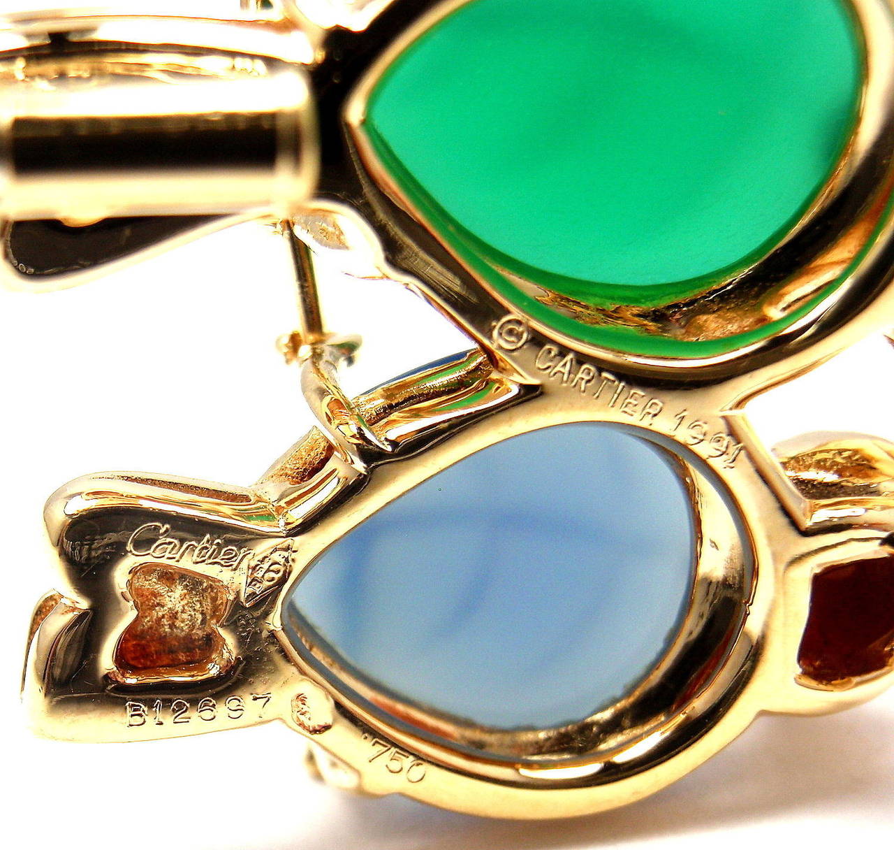 Cartier Blue & Green Chalcedony Diamond Yellow Gold Bird Pin Brooch 1