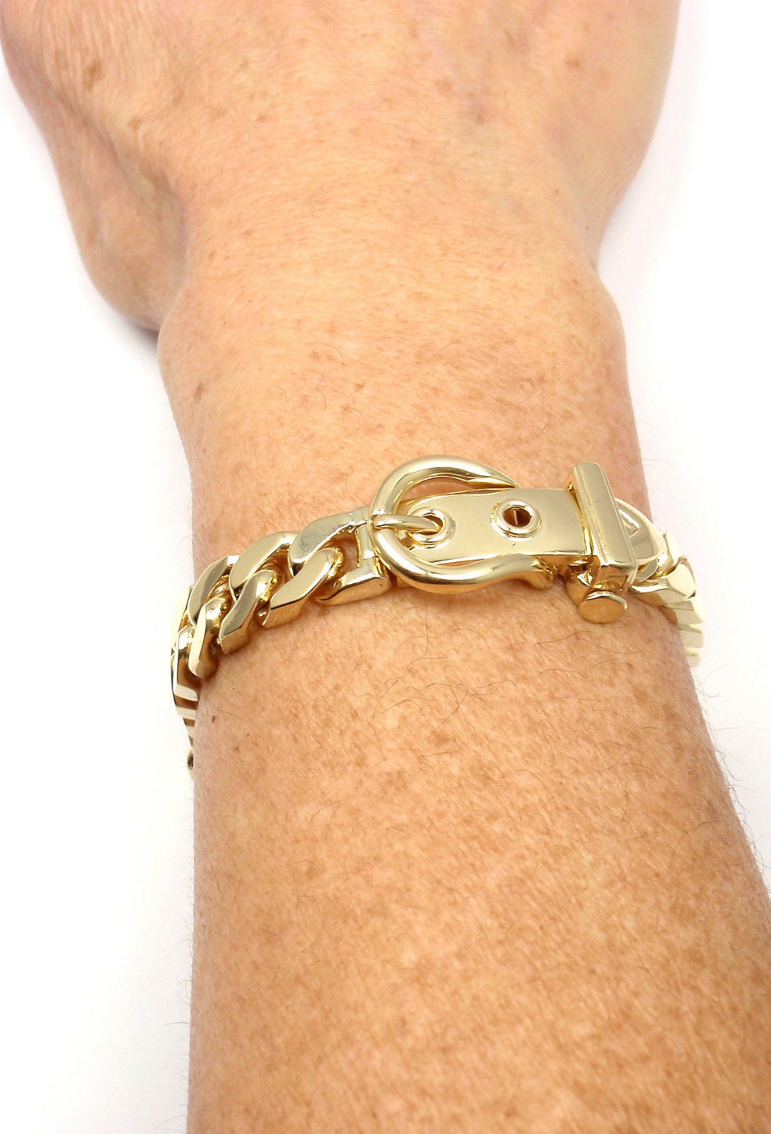 Hermes Curb Link Chain Large Buckle Yellow Gold Bracelet 1