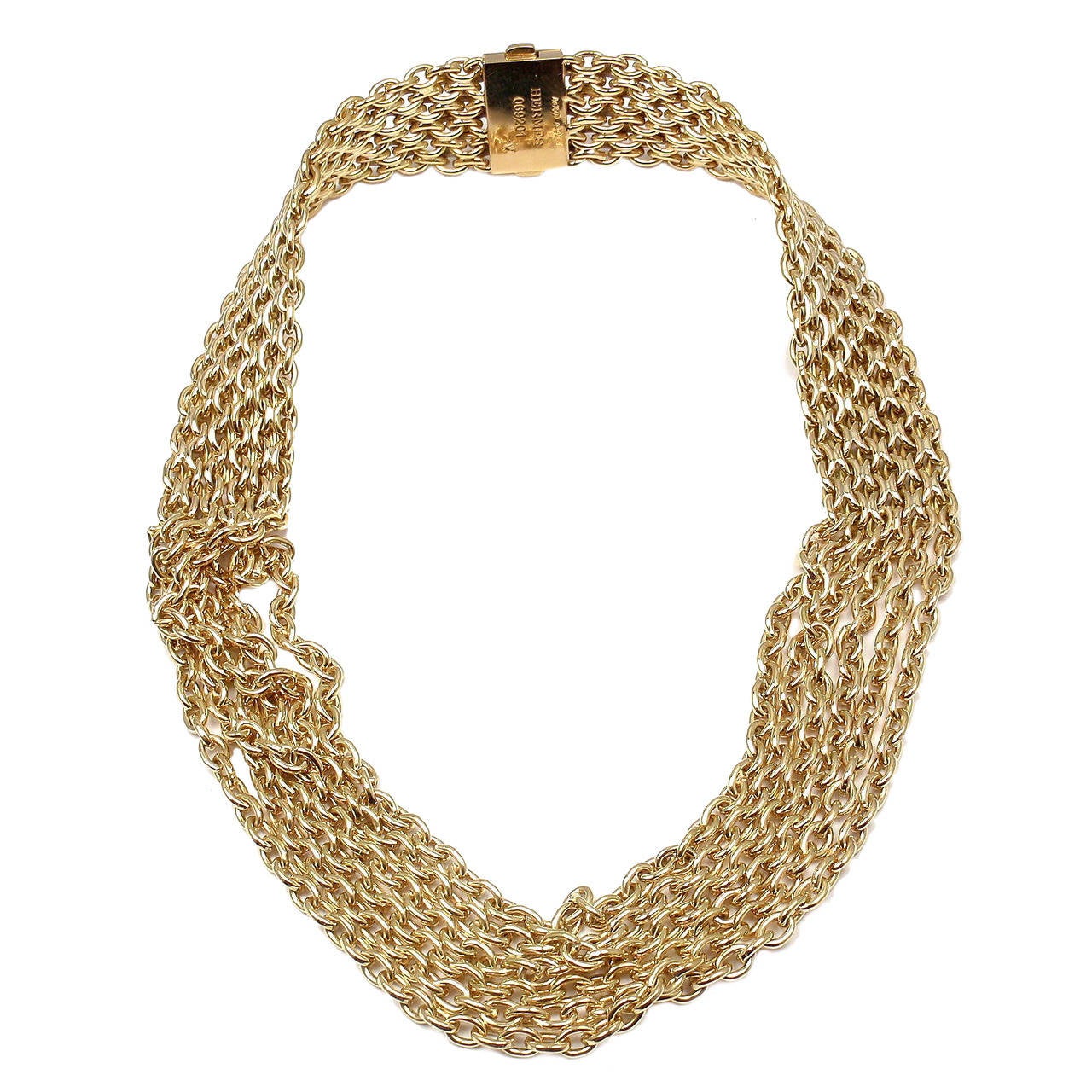 Hermes Six Row Link Choker Wide Yellow Gold Necklace at 1stDibs