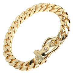 Hermes Curb Link Chain Large Buckle Yellow Gold Bracelet