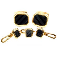 Piaget Black Onyx Cufflinks and Stud Yellow Gold Set
