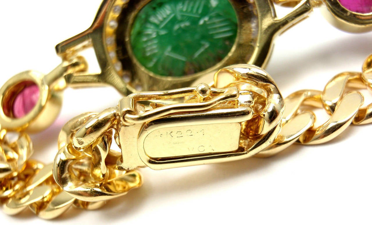 Van Cleef & Arpels Carved Emerald Diamond Ruby Gold Bracelet 2