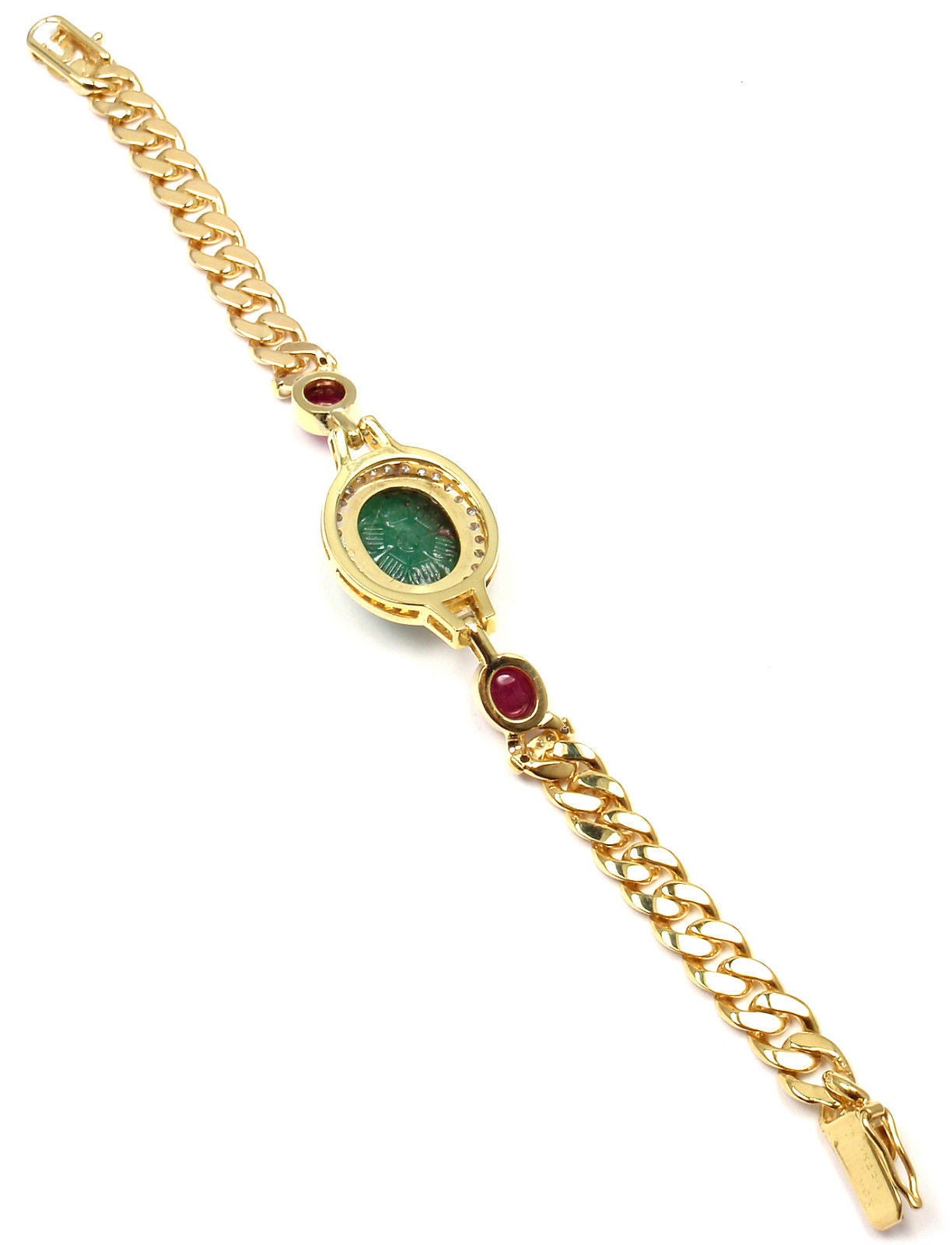 Van Cleef & Arpels Carved Emerald Diamond Ruby Gold Bracelet 1