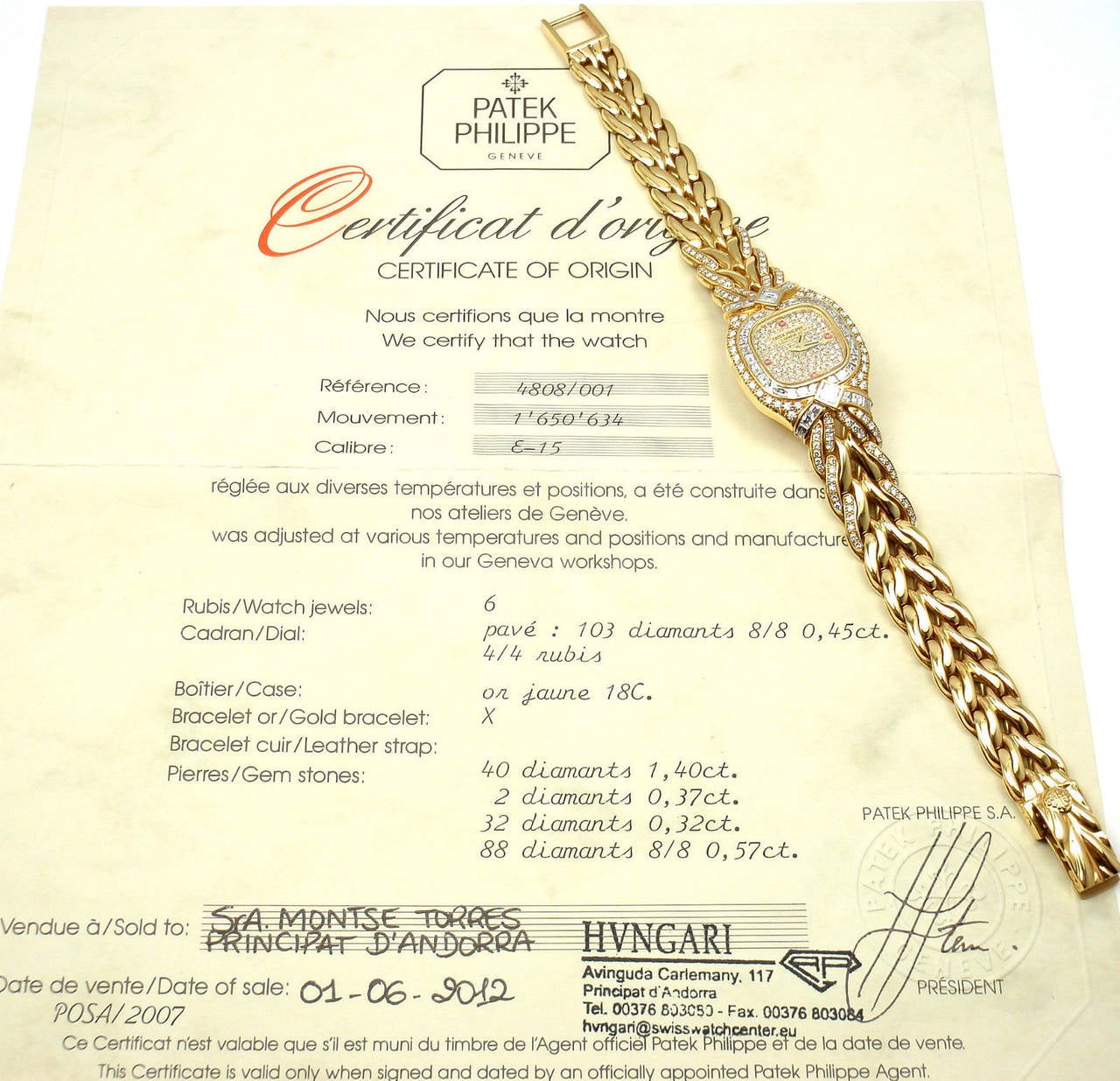 Patek Philippe Lady's Gelbgold Diamant Rubin La Flamme Armbanduhr Ref 4808 1
