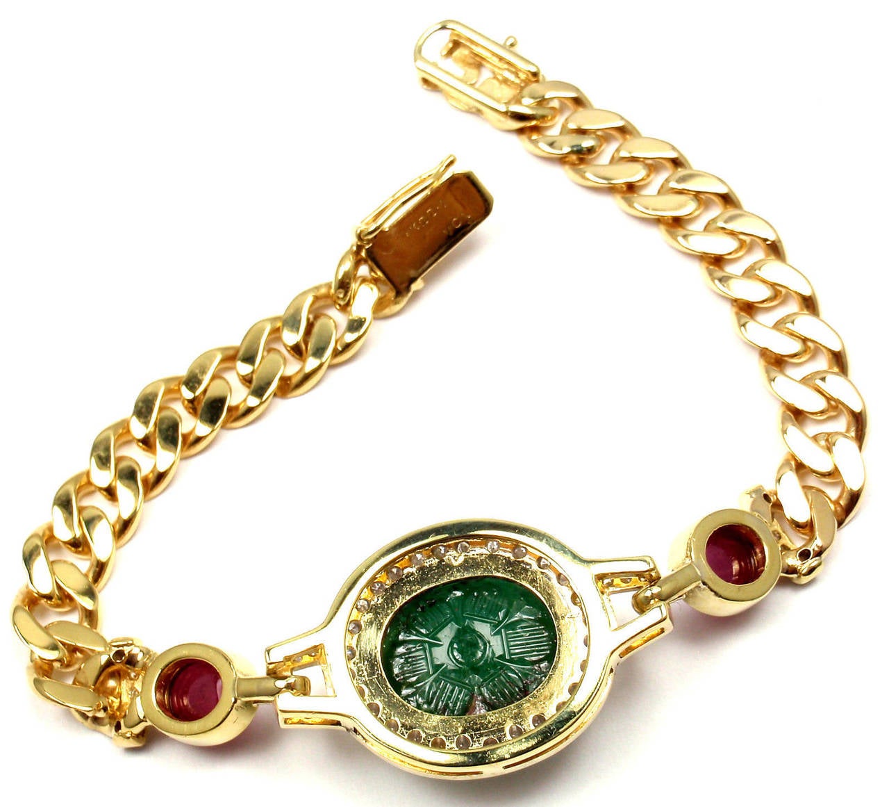 Van Cleef & Arpels Carved Emerald Diamond Ruby Gold Bracelet 3