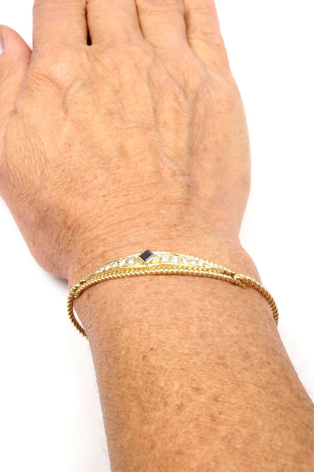 Christian Dior Sapphire Diamond Yellow Gold Bangle Bracelet 3