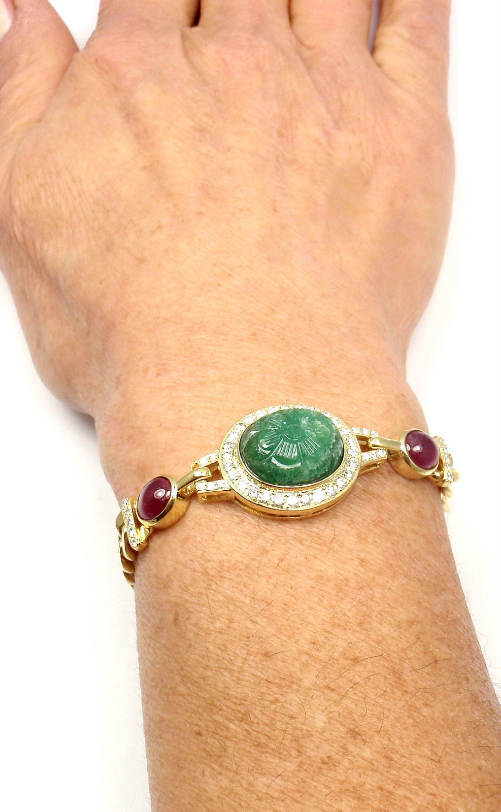 Van Cleef & Arpels Carved Emerald Diamond Ruby Gold Bracelet 5