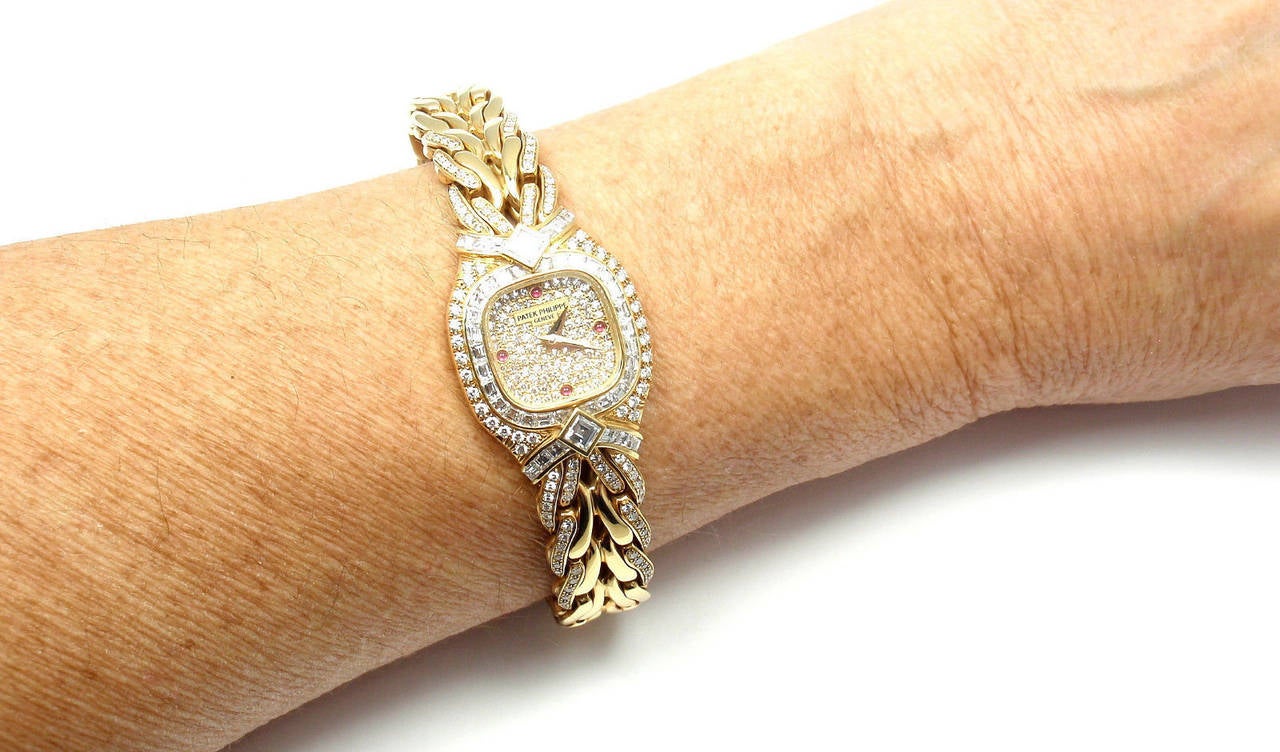 Patek Philippe Lady's Yellow Gold Diamond Ruby La Flamme Bracelet Watch Ref 4808 3
