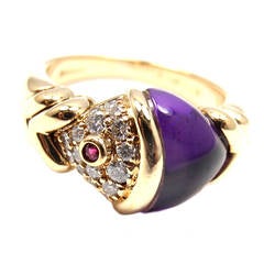 Bulgari Amethyst Ruby Diamond Yellow Gold Naturalia Fish Ring 12