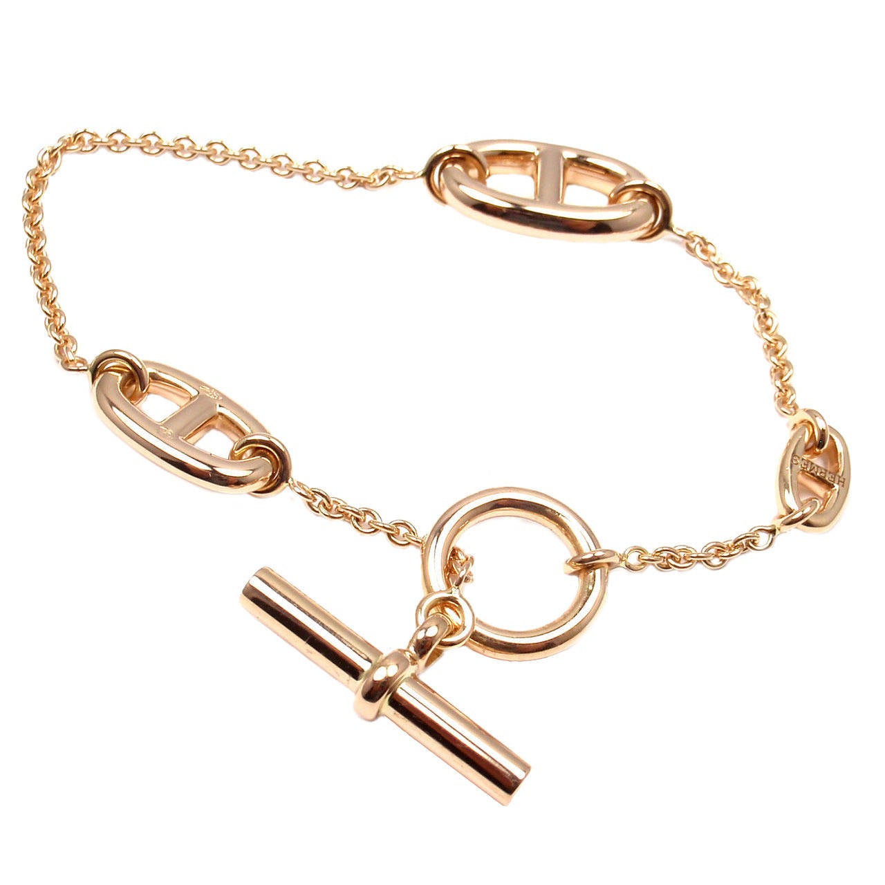 Hermes Farandole Rose Gold Chain Link Toggle Bracelet