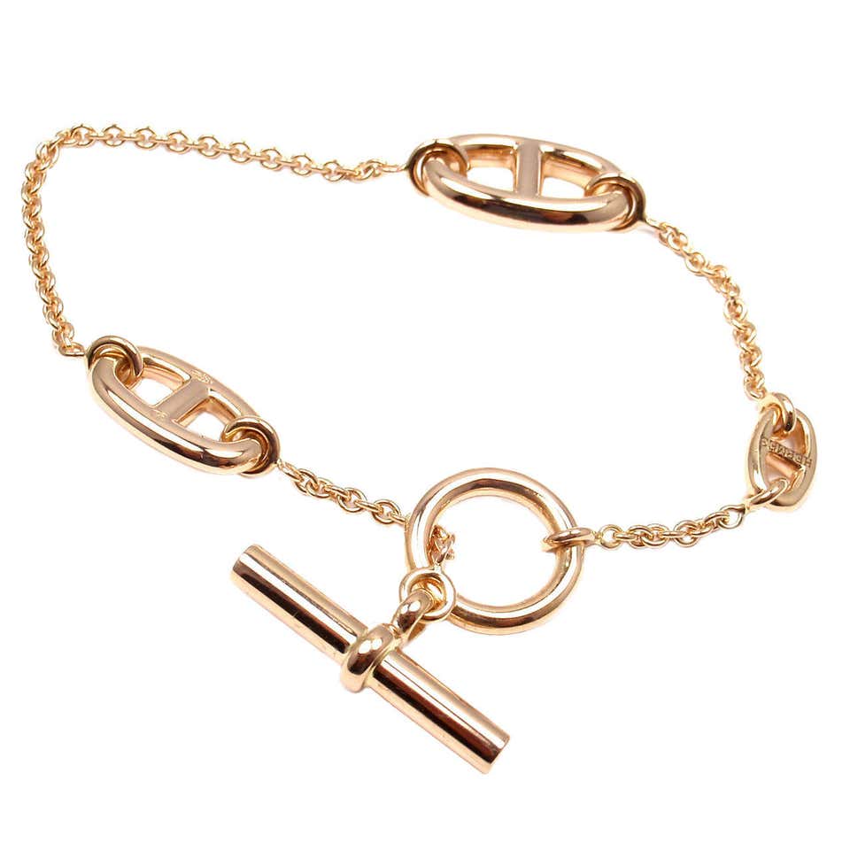 Hermes Farandole Rose Gold Chain Link Toggle Bracelet at 1stDibs