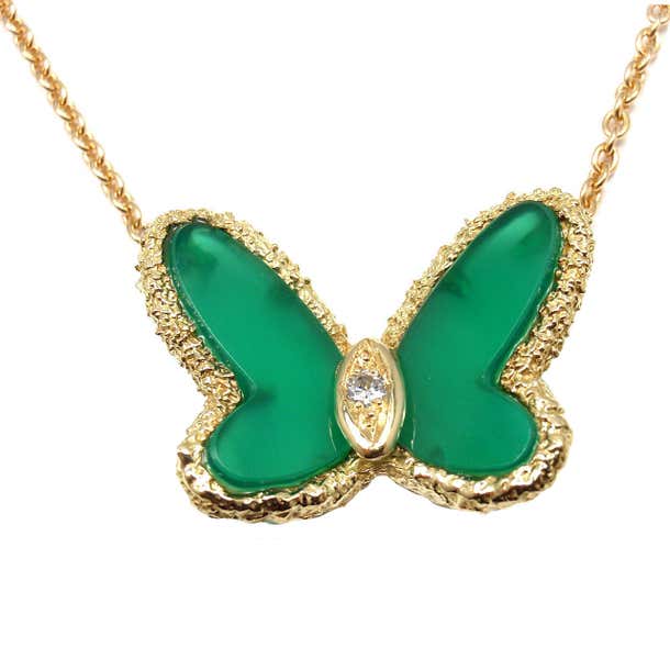 Van Cleef and Arpels Chalcedony Diamond Yellow Gold Butterfly Necklace ...