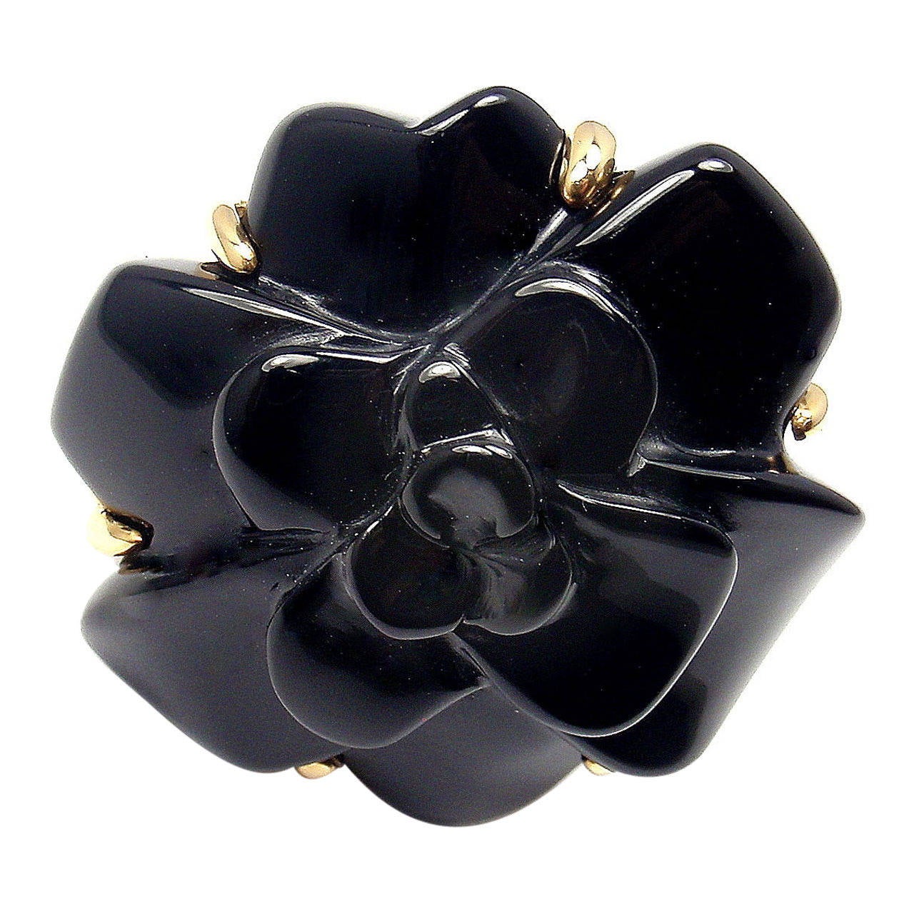 CHANEL Camellia Onyx Ring