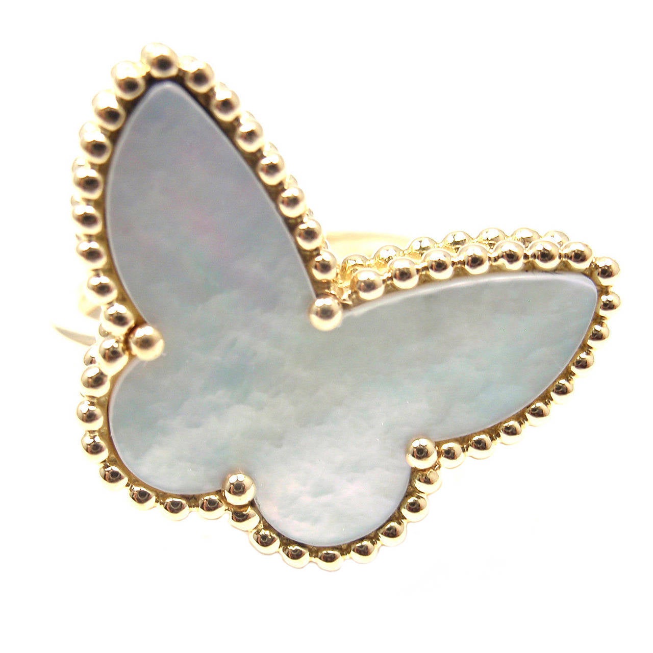 Van Cleef & Arpels Lucky Alhambra Mother Of Pearl Yellow Gold Butterfly Ring