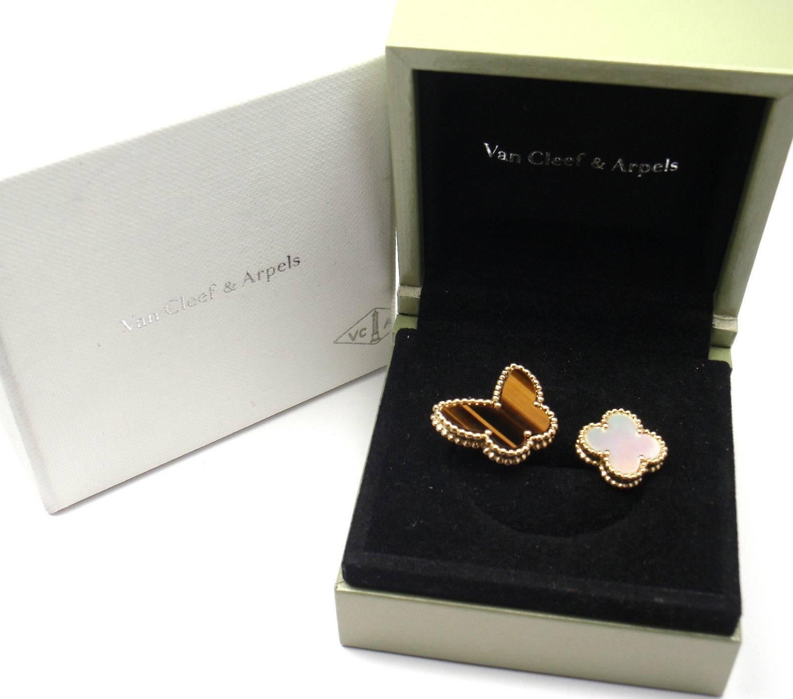 Women's Van Cleef & Arpels Lucky Alhambra Tiger Eye Mother of Pearl Gold Ring