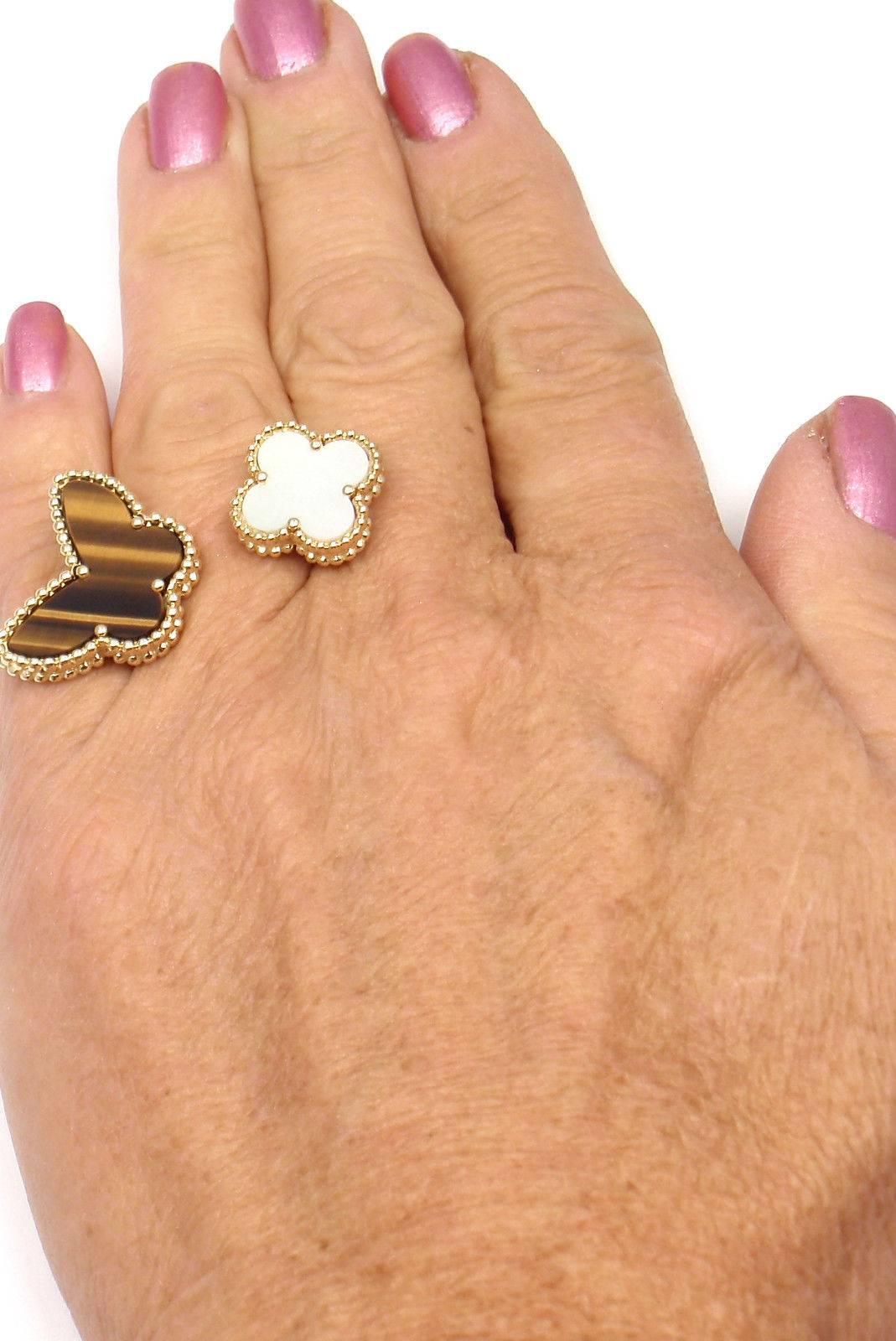 Van Cleef & Arpels Lucky Alhambra Tiger Eye Mother of Pearl Gold Ring 1