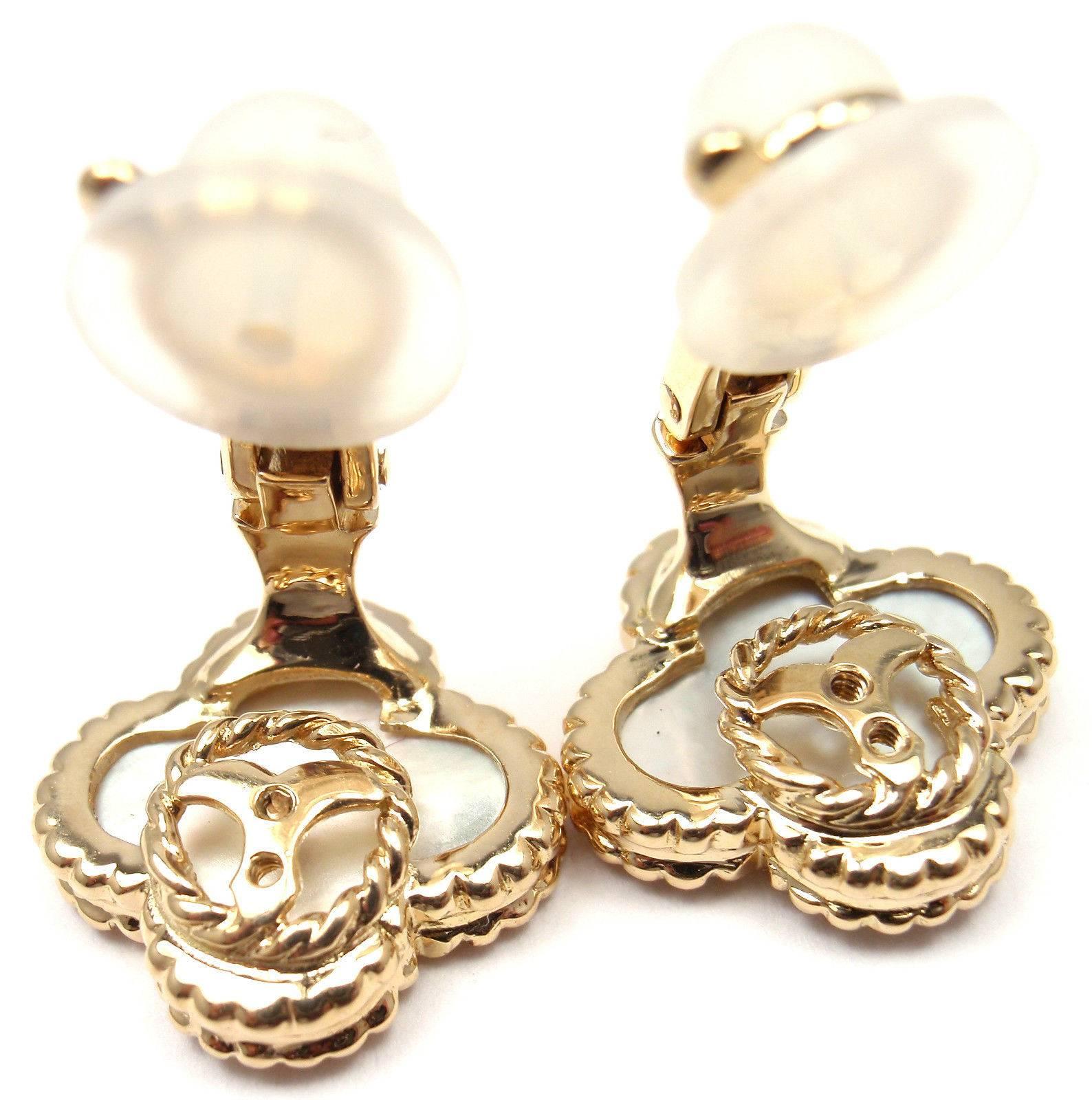 Van Cleef & Arpels Vintage Alhambra Mother Of Pearl Gold Earrings 2