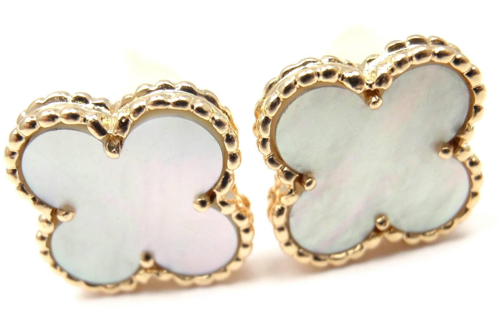 18k Yellow Gold Mother of Pearl Earrings by Van Cleef & Arpels. 
Part of VCA's Glorious 